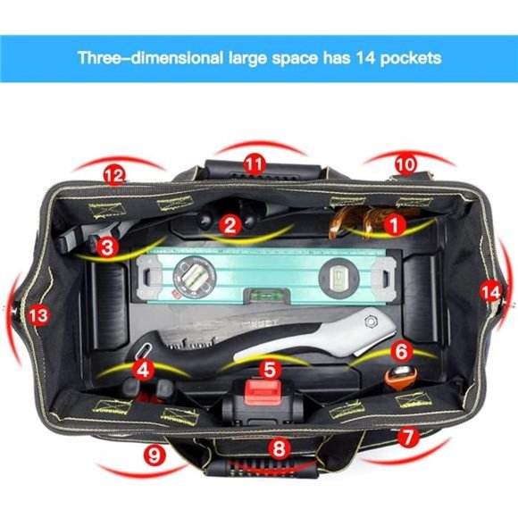 18 Inch Tool Bag, Double Waterproof Fabric Large Tool Bag w/ Soft Padded Handle - Picture 4 of 6